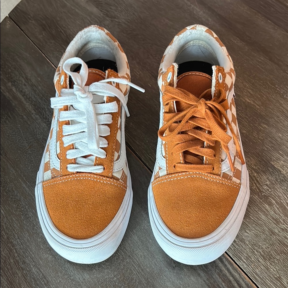Men’s Vans Checkerboard Old Skool Pro Shoes Golden Oak - Picture 3 of 7